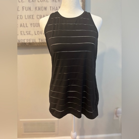 Athleta Stripe Mesh Tank -Black Workout Top - Picture 1 of 9